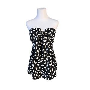 Lulu's 1BR95016L Inez Tie-Front Black Polka Dot‎ Romper LARGE Flurty Summer NWOT